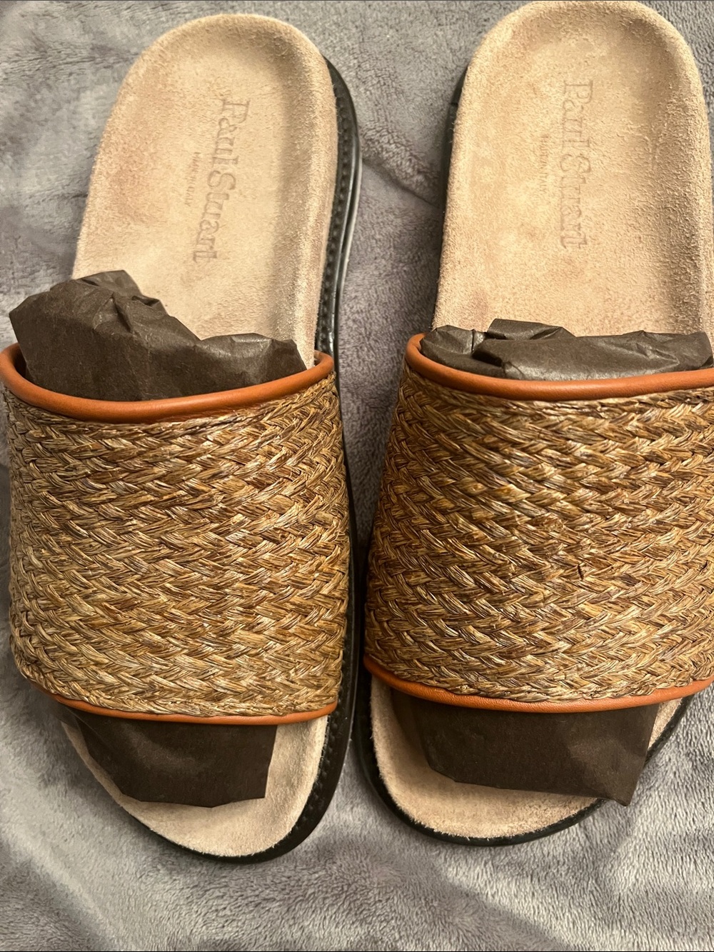 Paul Stuart Woven Men’s Slide Sandals in Tan and Brown